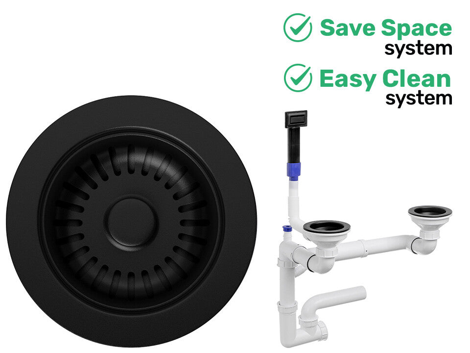 Sifon Save Space + Easy Clean cu preaplin dreptunghiular — control manual, pentru chiuvete 1.5–2 cuve