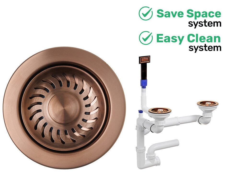 Sifon Save Space + Easy Clean cu preaplin dreptunghiular — control manual, pentru chiuvete 1.5–2 cuve