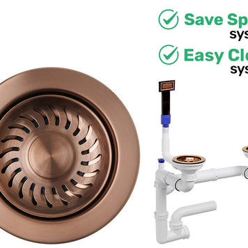 Sifon Save Space + Easy Clean cu preaplin dreptunghiular — control manual, pentru chiuvete 1.5–2 cuve