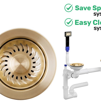 Sifon Save Space + Easy Clean cu preaplin dreptunghiular — control manual, pentru chiuvete 1.5–2 cuve