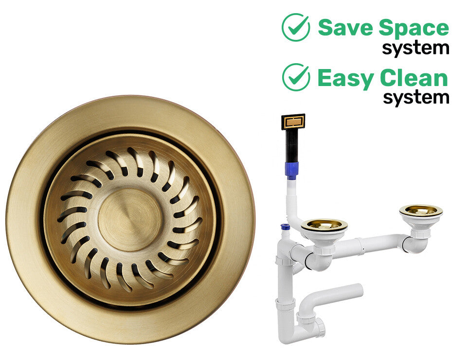 Sifon Save Space + Easy Clean cu preaplin dreptunghiular — control manual, pentru chiuvete 1.5–2 cuve