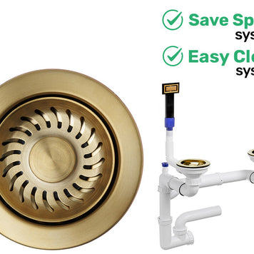 Sifon Save Space + Easy Clean cu preaplin dreptunghiular — control manual, pentru chiuvete 1.5–2 cuve