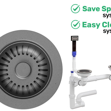 Sifon Save Space + Easy Clean cu preaplin dreptunghiular — control manual, pentru chiuvete 1.5–2 cuve