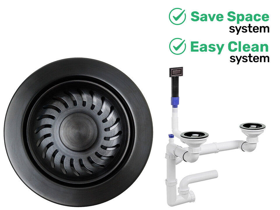 Sifon Save Space + Easy Clean cu preaplin dreptunghiular — control manual, pentru chiuvete 1.5–2 cuve