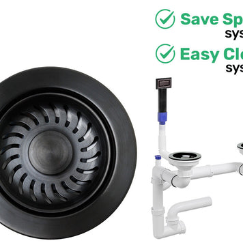 Sifon Save Space + Easy Clean cu preaplin dreptunghiular — control manual, pentru chiuvete 1.5–2 cuve