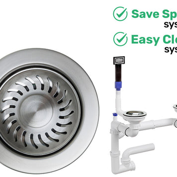 Sifon Save Space + Easy Clean cu preaplin dreptunghiular — control manual, pentru chiuvete 1.5–2 cuve