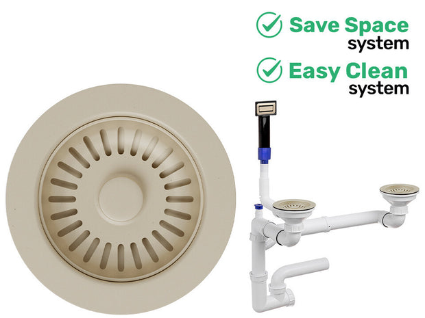 Sifon Save Space + Easy Clean cu preaplin dreptunghiular — control manual, pentru chiuvete 1.5–2 cuve