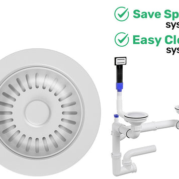 Sifon Save Space + Easy Clean cu preaplin dreptunghiular — control manual, pentru chiuvete 1.5–2 cuve