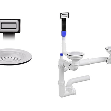 Sifon Save Space + Easy Clean cu preaplin dreptunghiular — control manual, pentru chiuvete 1.5–2 cuve