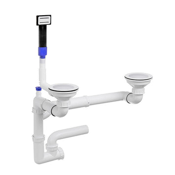 Sifon Save Space + Easy Clean cu preaplin dreptunghiular — control manual, pentru chiuvete 1.5–2 cuve