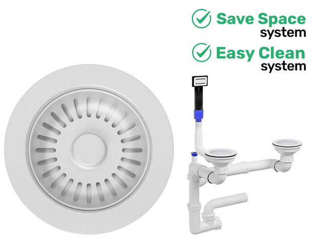 Sifon Save Space + Easy Clean cu preaplin dreptunghiular — control manual, pentru chiuvete 1.5–2 cuve