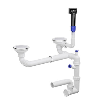 Sifon Save Space + Easy Clean cu preaplin dreptunghiular — control manual, pentru chiuvete 1.5–2 cuve