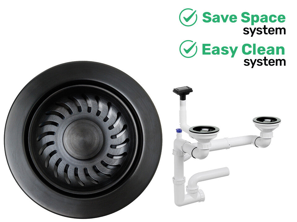 Sifon Save Space + Easy Clean pentru două cuve (manual), cu preaplin vertical