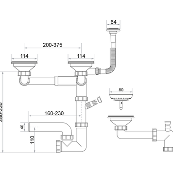 Sifon Save Space + Easy Clean pentru două cuve (manual), cu preaplin vertical