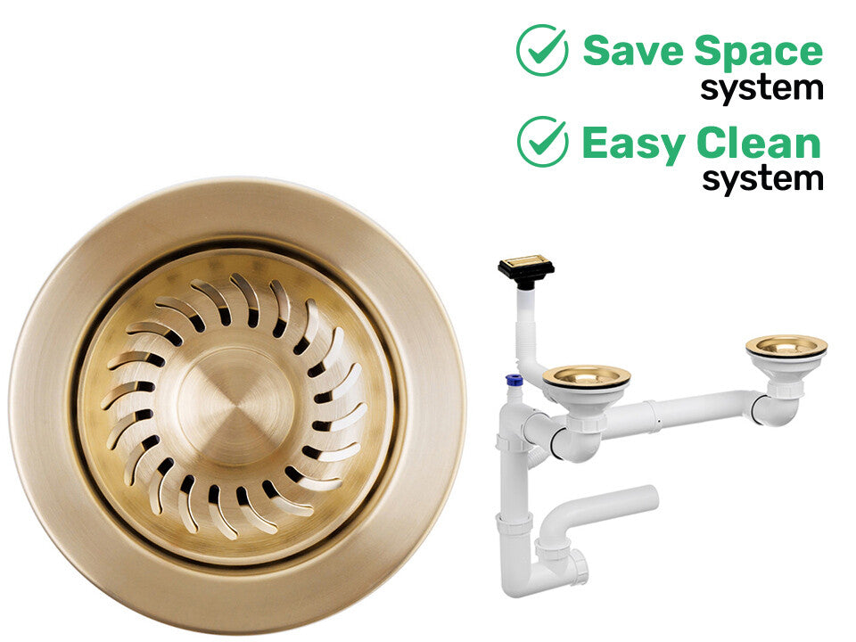 Sifon Save Space + Easy Clean pentru două cuve (manual), cu preaplin vertical