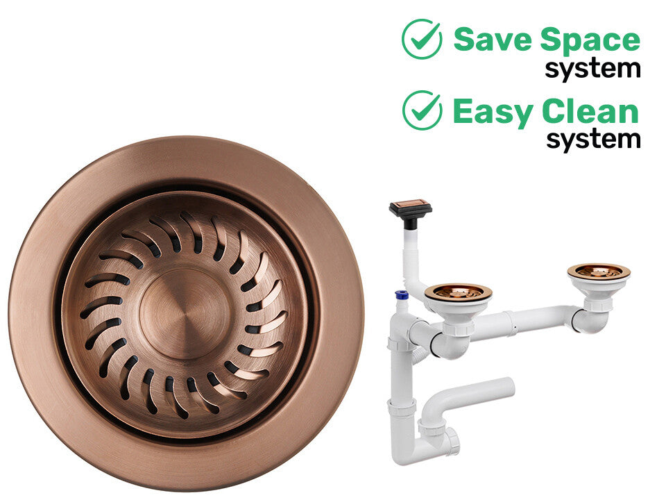 Sifon Save Space + Easy Clean pentru două cuve (manual), cu preaplin vertical