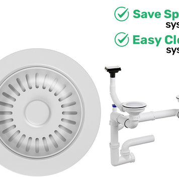 Sifon Save Space + Easy Clean pentru două cuve, cu mască — preaplin vertical (control manual)