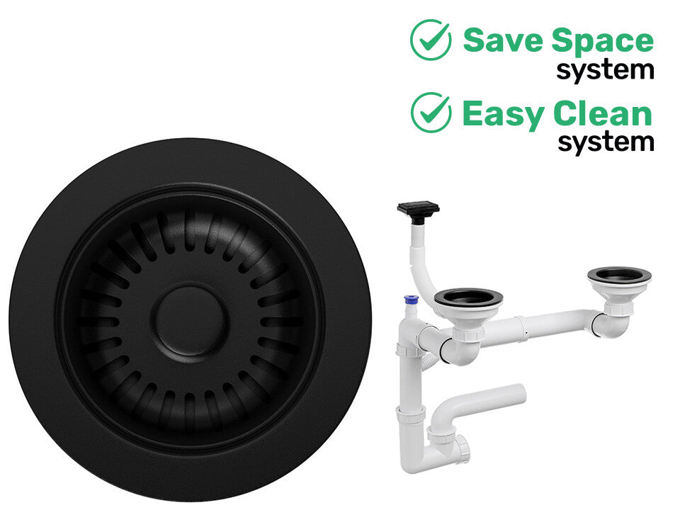 Sifon Save Space + Easy Clean pentru două cuve (manual), cu preaplin vertical