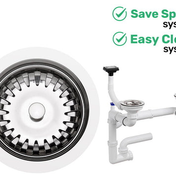 Sifon Save Space + Easy Clean pentru două cuve (manual), cu preaplin vertical