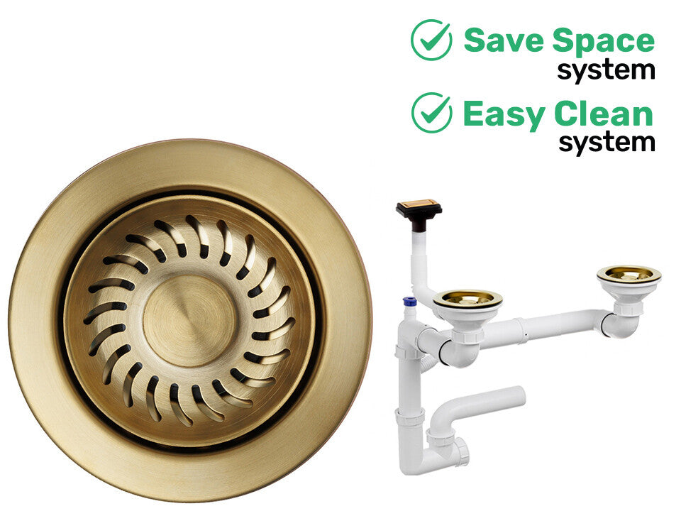 Sifon Save Space + Easy Clean pentru două cuve (manual), cu preaplin vertical