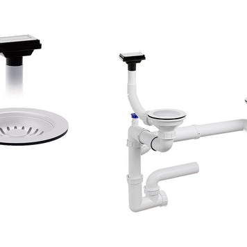 Sifon Save Space + Easy Clean pentru două cuve (manual), cu preaplin vertical