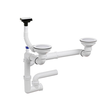 Sifon Save Space + Easy Clean pentru două cuve (manual), cu preaplin vertical