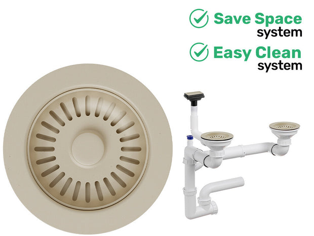 Sifon Save Space + Easy Clean pentru două cuve (manual), cu preaplin vertical